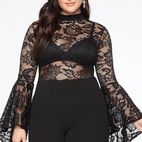 NWT FAME MONSTER LACE JUMPSUIT BLACK SIZE 3X - Picture 1 of 13